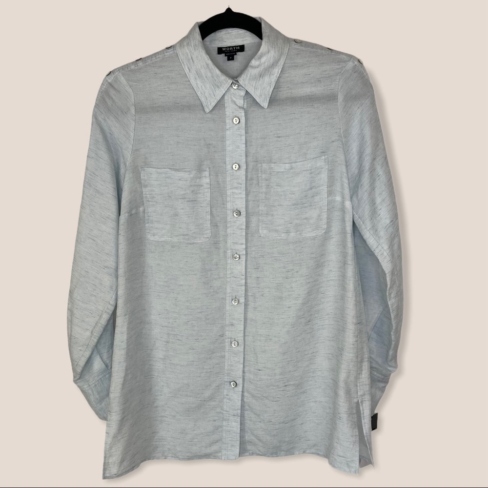 Worth NY Soft Blue Tencel/Linen Button Up Shirt